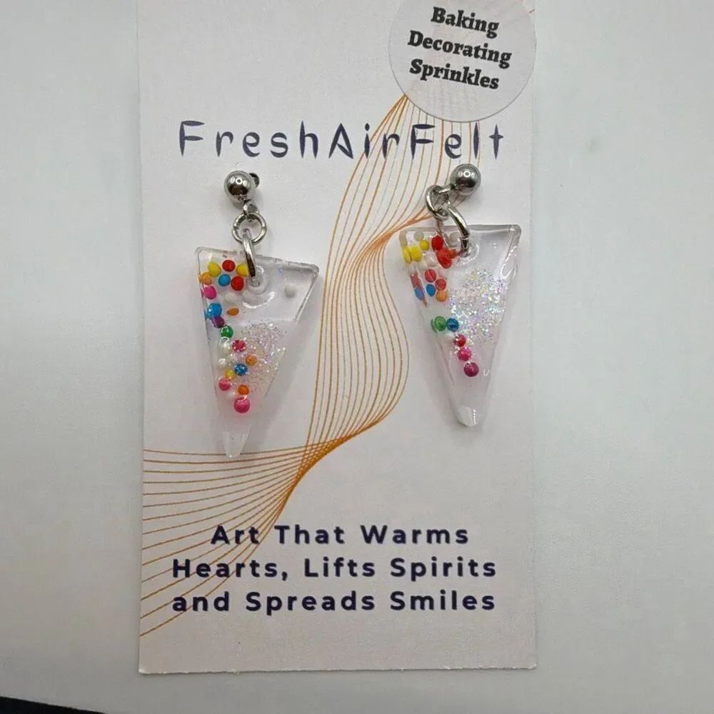 Baking sprinkles fun Unique handmade Resin Stainless drop steel earrings crafted